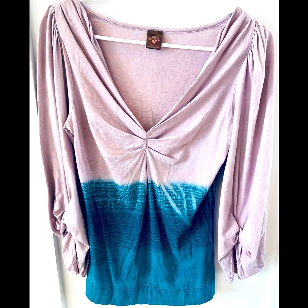 Purple and blue Language Tie-dye V neck -S